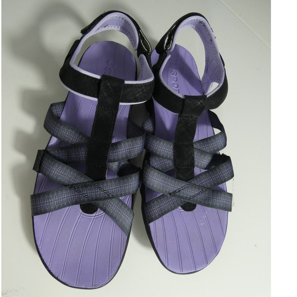 JSport Kaia Women's Sports Sandals 10M Black Purple Adjustable Heel Strap